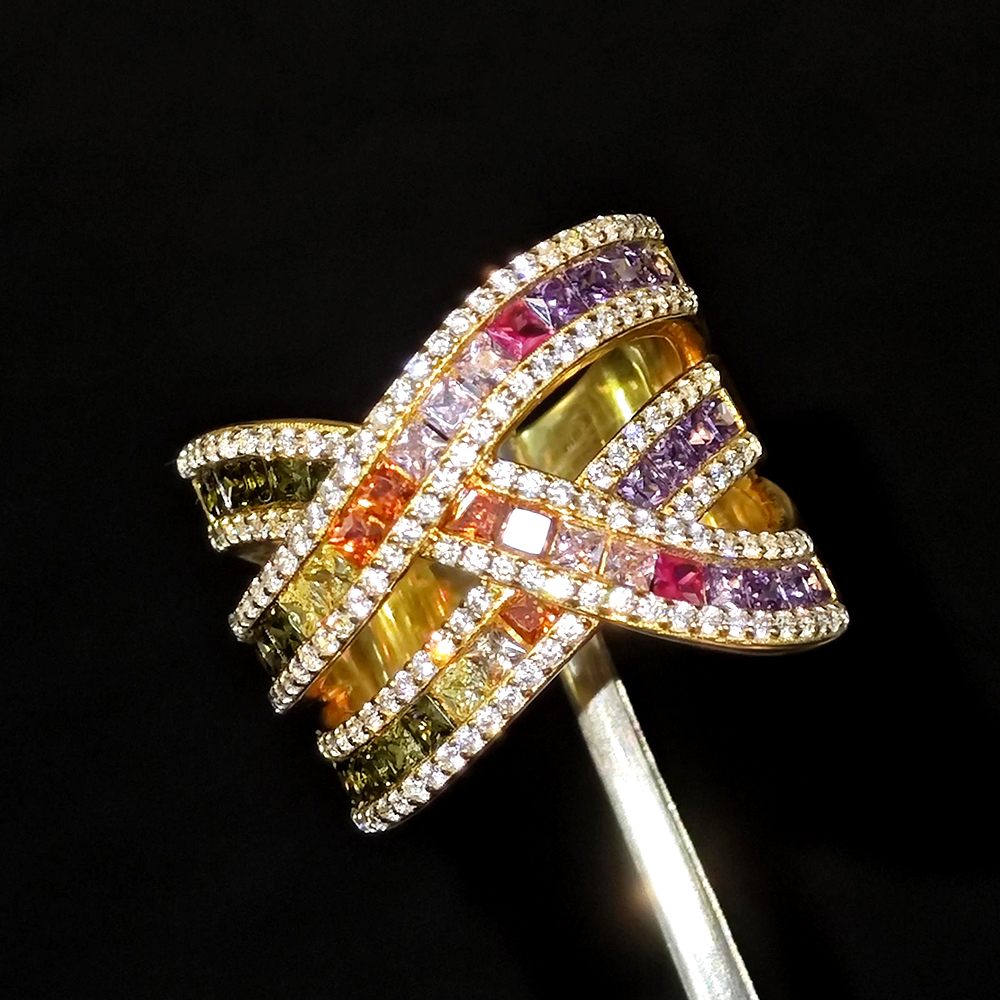 Bypass Design 6.2ct Princess Cut Rainbow Sapphire Wedding Band