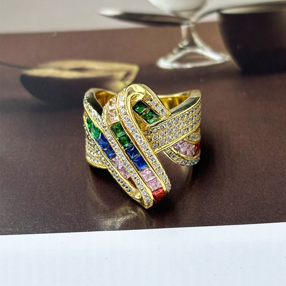 4.35ct Ribbon design Princess Cut Rainbow Sapphire Ring