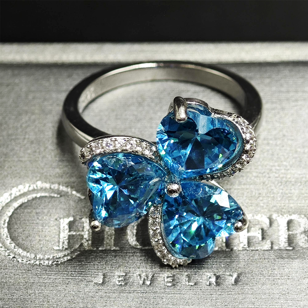 3.25ct Leaf Clover Aquamarine Sapphire Engagement Ring