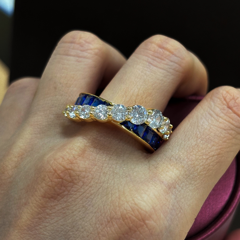 2.45ct Two-Tone Sapphire&Diamond Bypass Ring