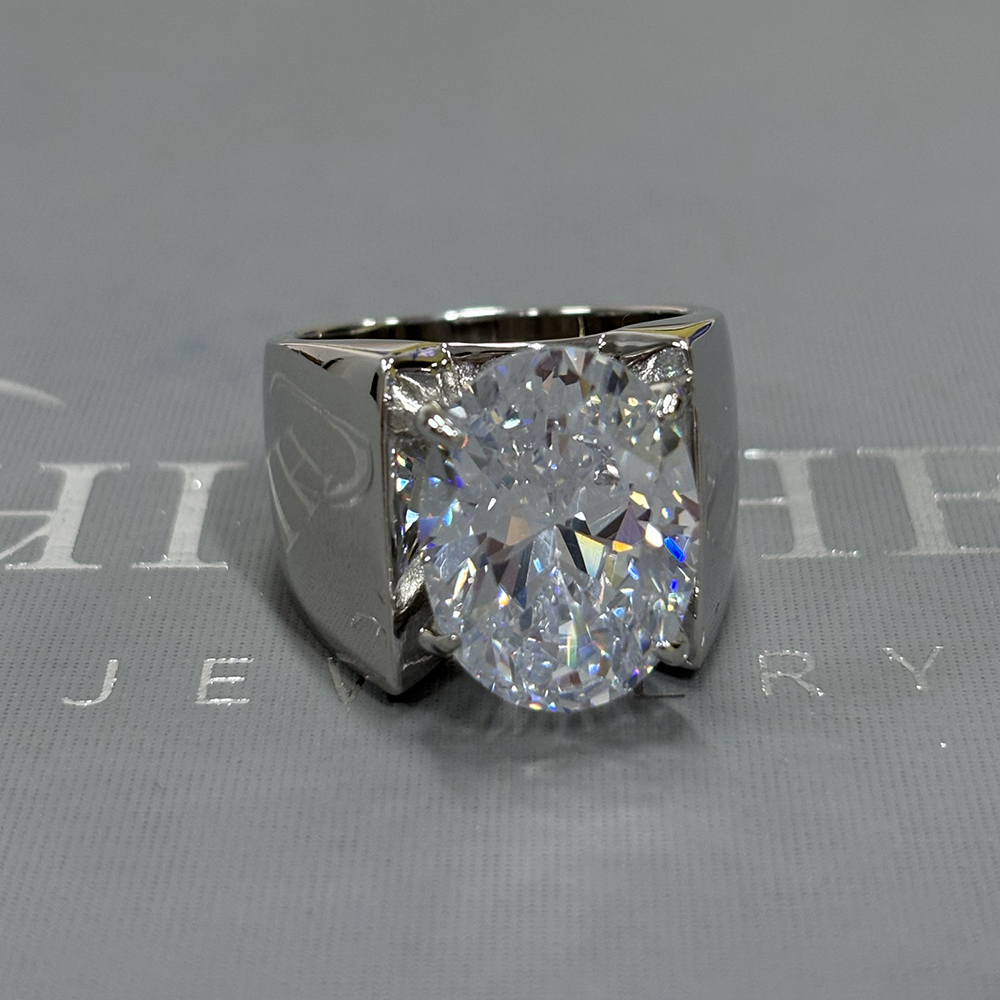 5ct Channel Setting Oval Cut White Sapphire Men's Ring