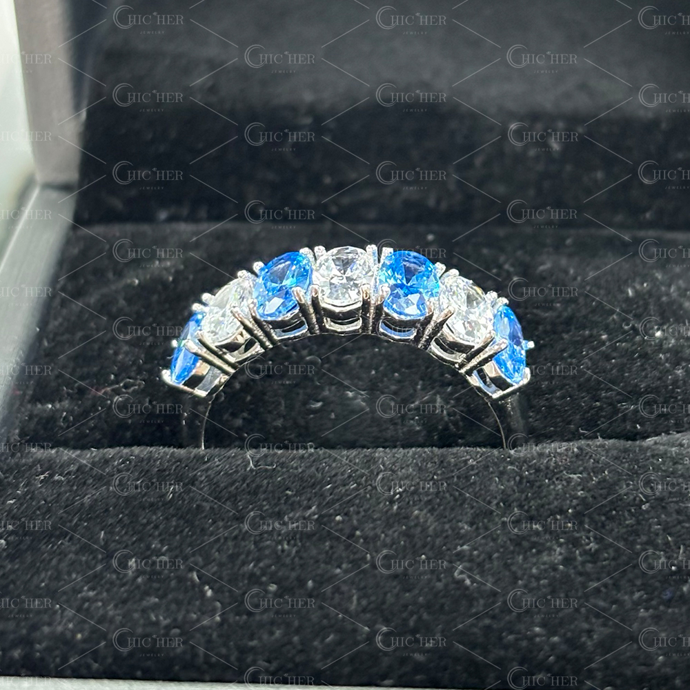 3.5ct Seven-Stone Oval Cut Aquamarine Eternity Ring