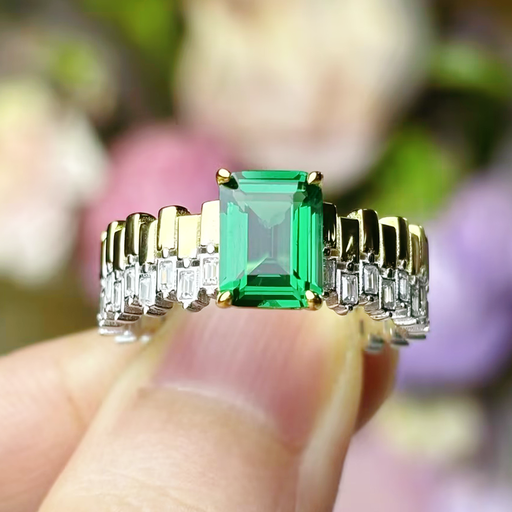 Original Design - 3ct Emerald Cut Emerald Sapphire Engagement Ring