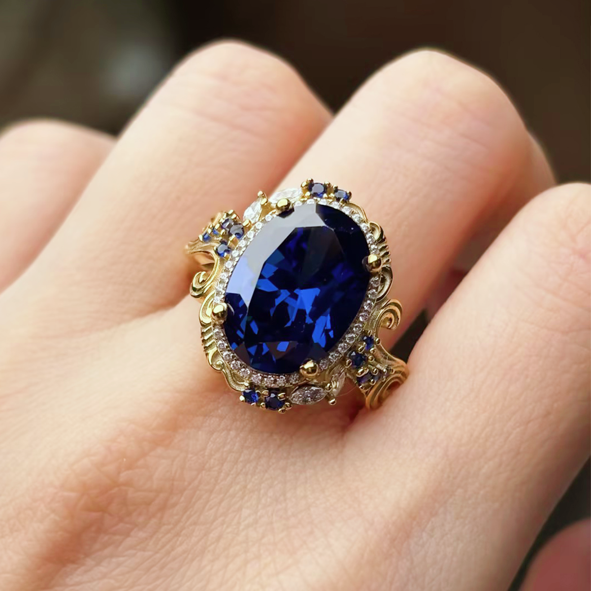 Original Design - 4ct Oval Cut Blue Sapphire Engagement Ring