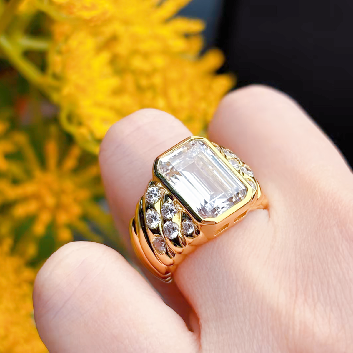 Original Design - 4ct Emerald Cut White Sapphire Engagement Ring