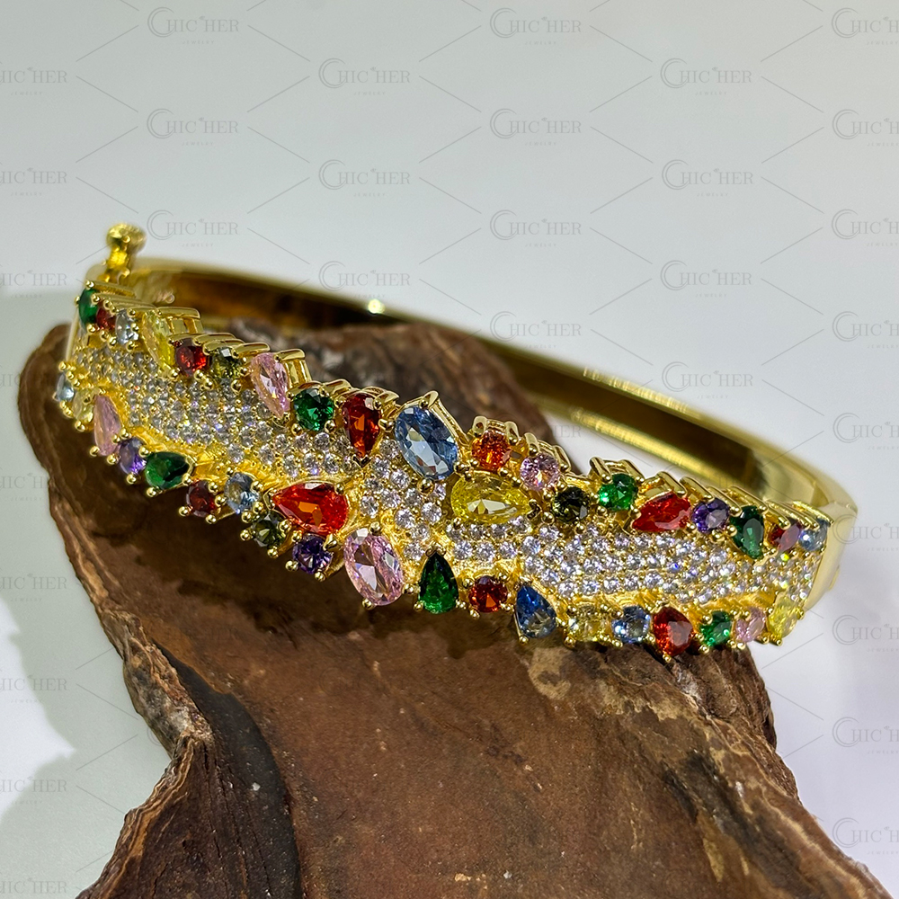 Fashion Pear&Round Cut Multi Sapphire Bangle Bracelet
