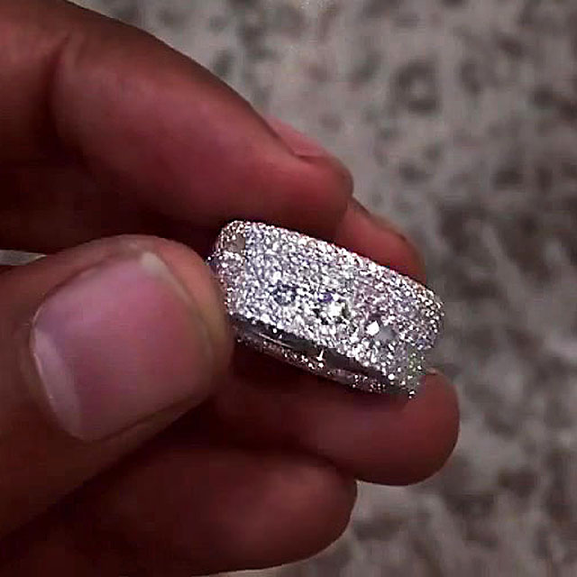 6.75ct Pave Setting Round Cut White Sapphire Men's Eternity Ring