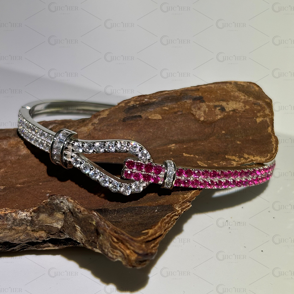 Two Tone Pink&White Sapphire Knot Bracelet