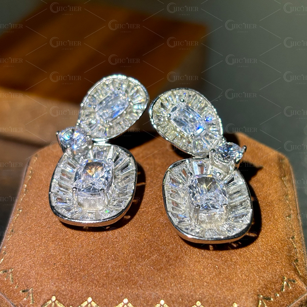 Stunning Multi Cut White Sapphire Dangle Earrings