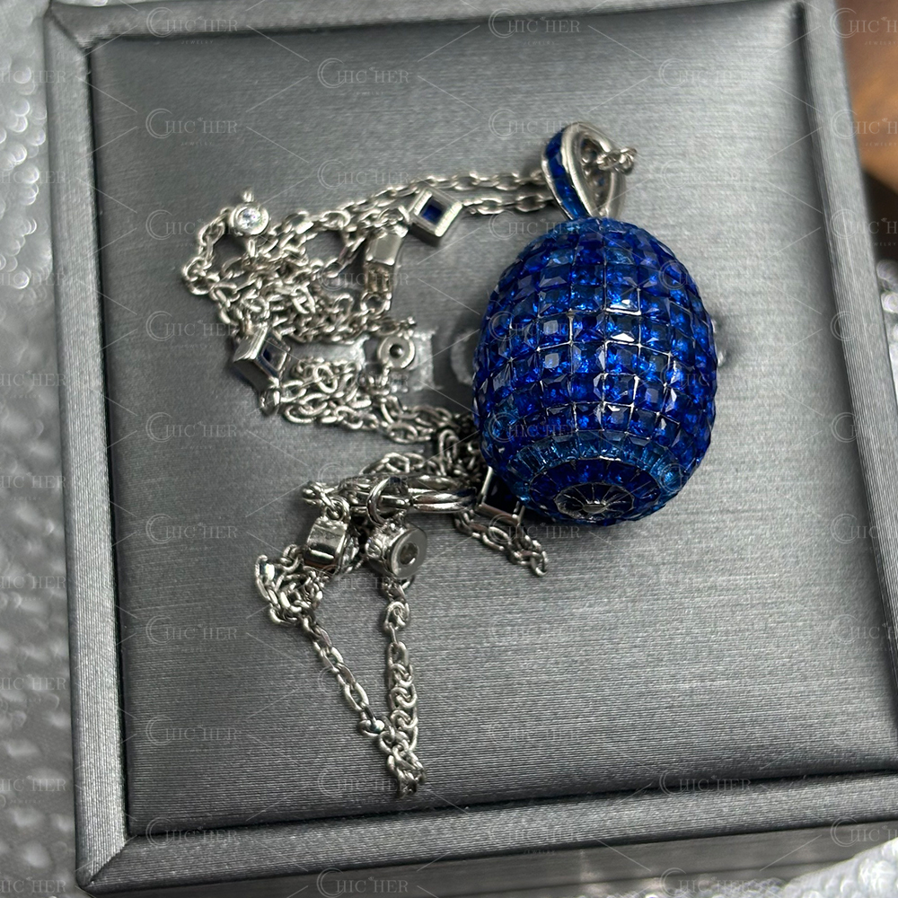 Invisible Setting Princess Cut Rainbow Egg Pendant Necklace