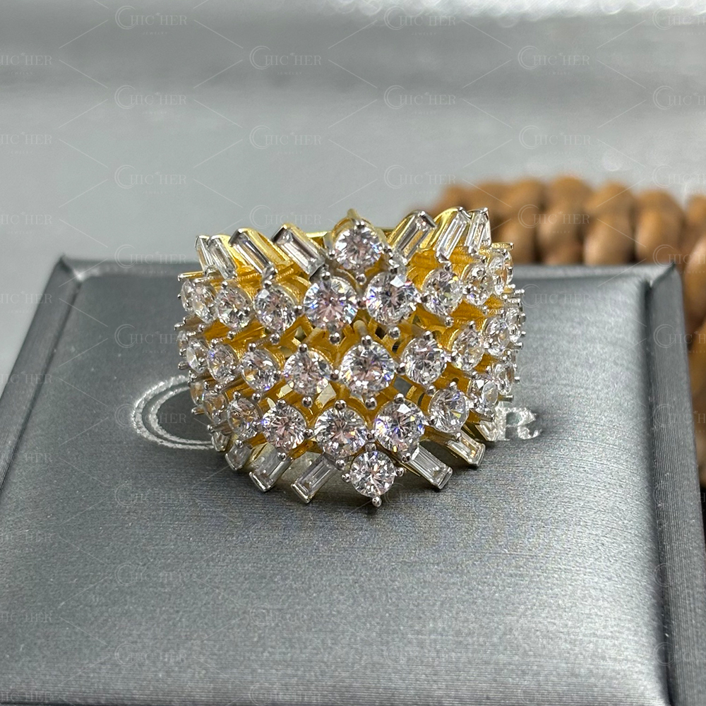 Three Row 4.95ct White Sapphire Cocktail Ring