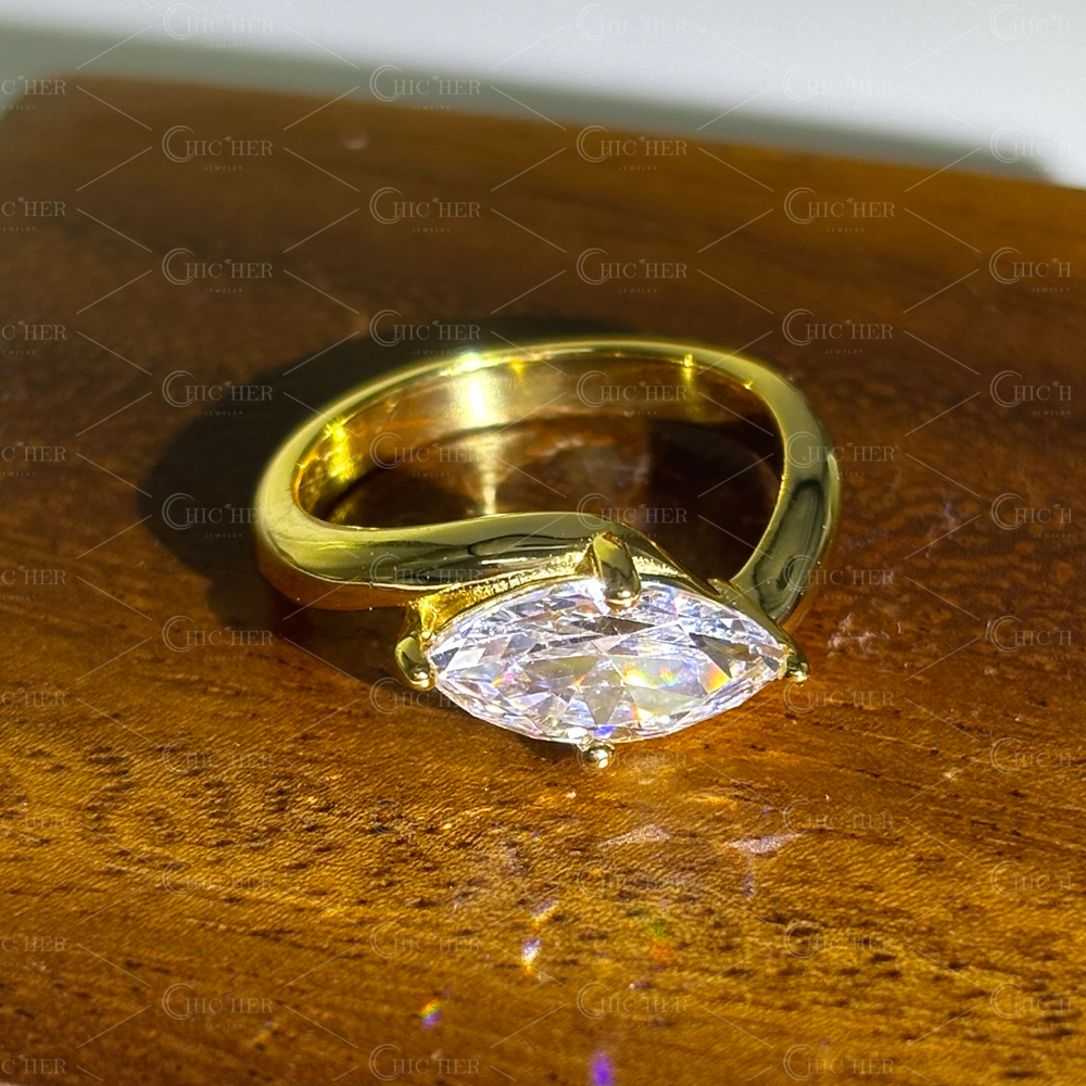 Bypass Design 2ct Marquise Cut White Sapphire Engagement Ring