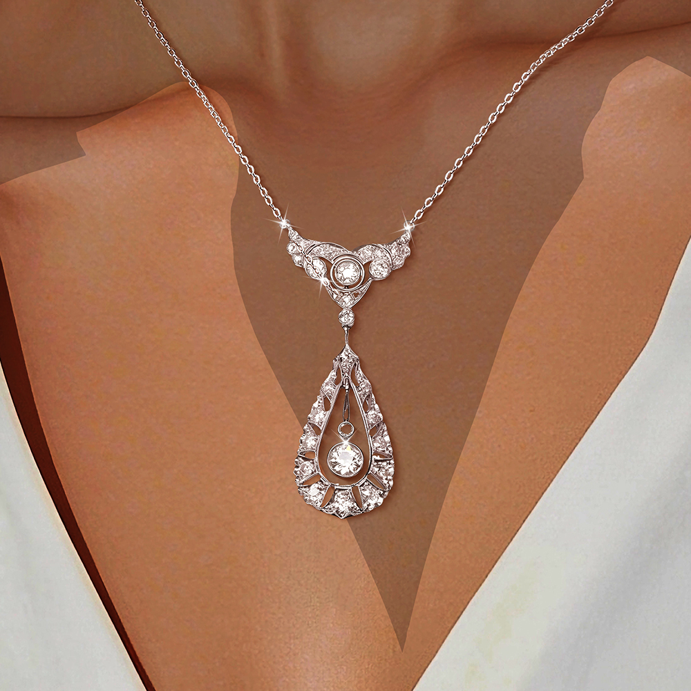 Art Deco Round Cut Diamond Pendant Necklace