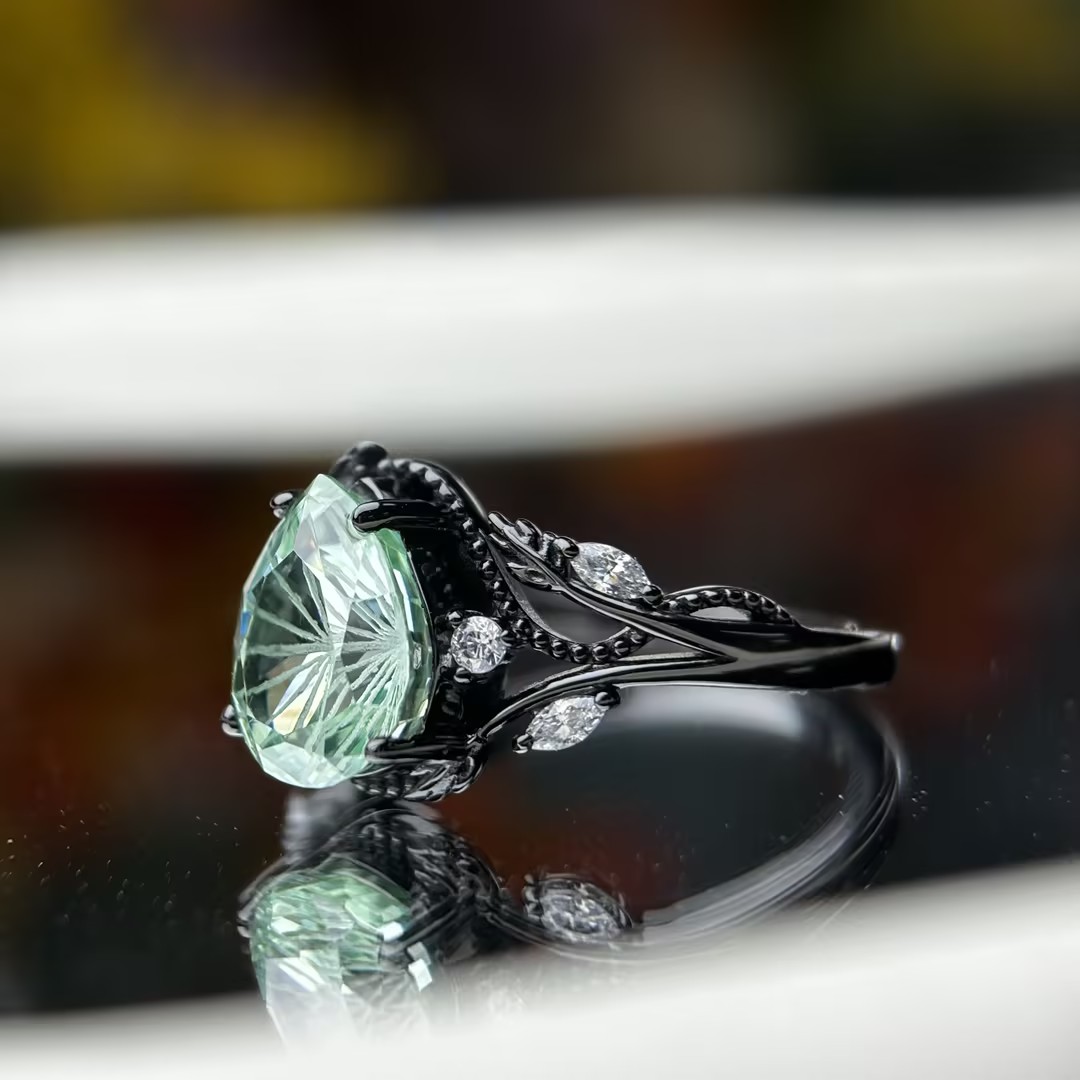 Art 3ct Fireworks Cut Green Sapphire Engagement Ring