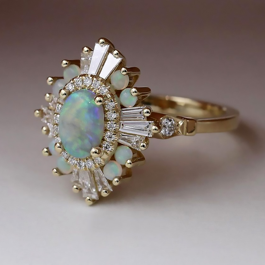 5ct Halo Oval Cut Opal Sapphire Engagement Ring