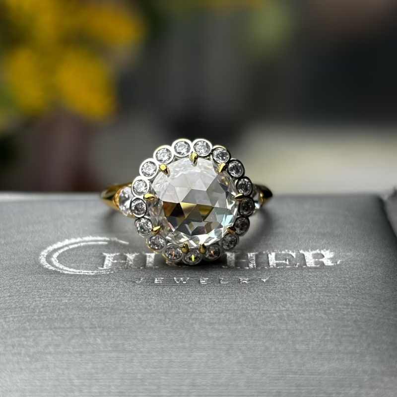 Art 3ct Round Rose Cut White Sapphire Engagement Ring