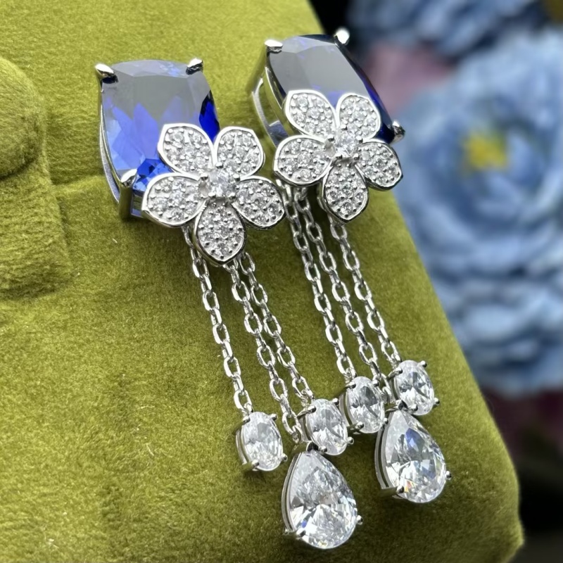 Original Design - 4.5ctw Cushion Cut  Blue Sapphire Dangle Earrings