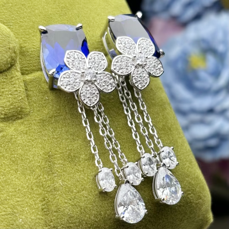 Original Design - 4.5ctw Cushion Cut  Blue Sapphire Dangle Earrings
