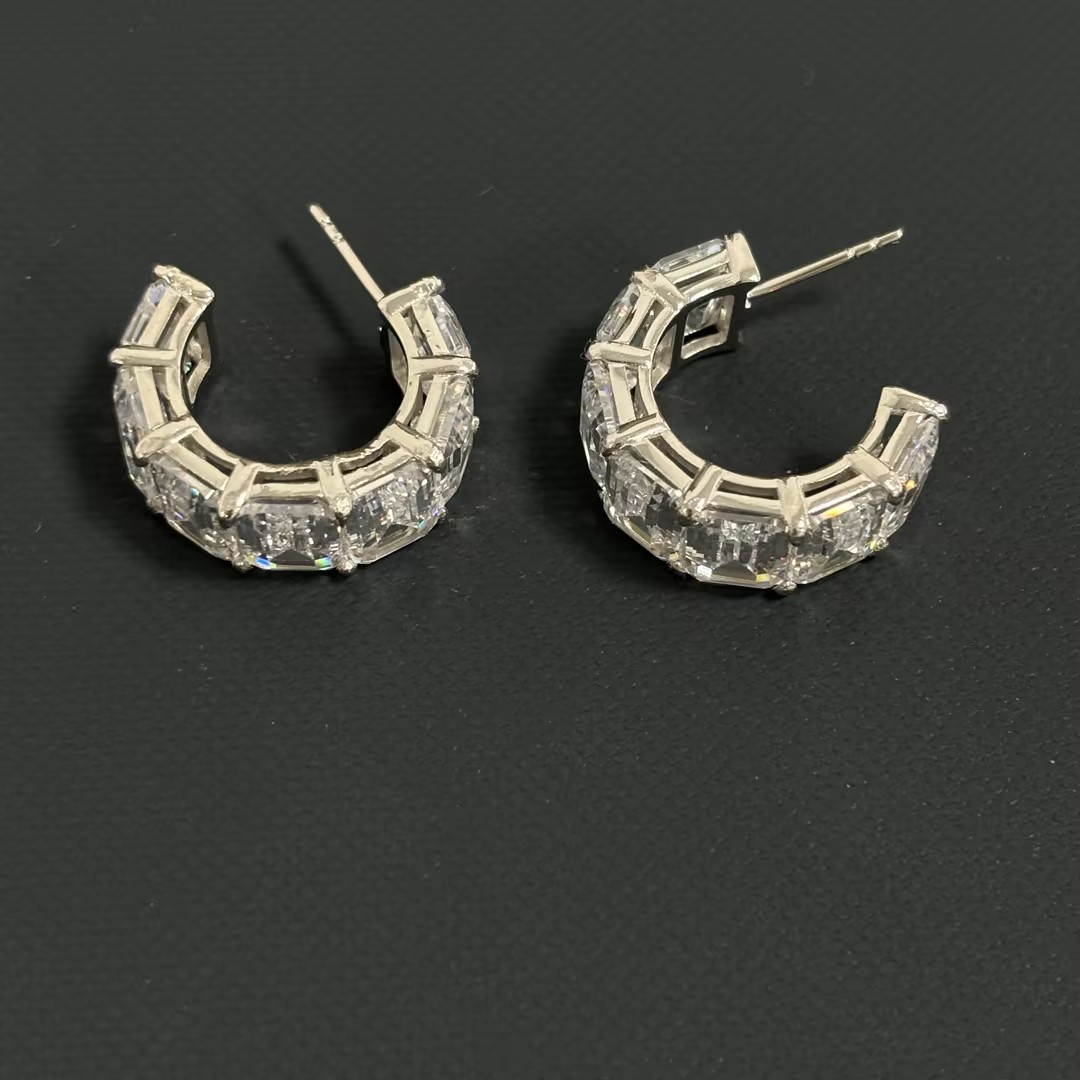 Emerald Cut White Sapphire Hoop Earrings