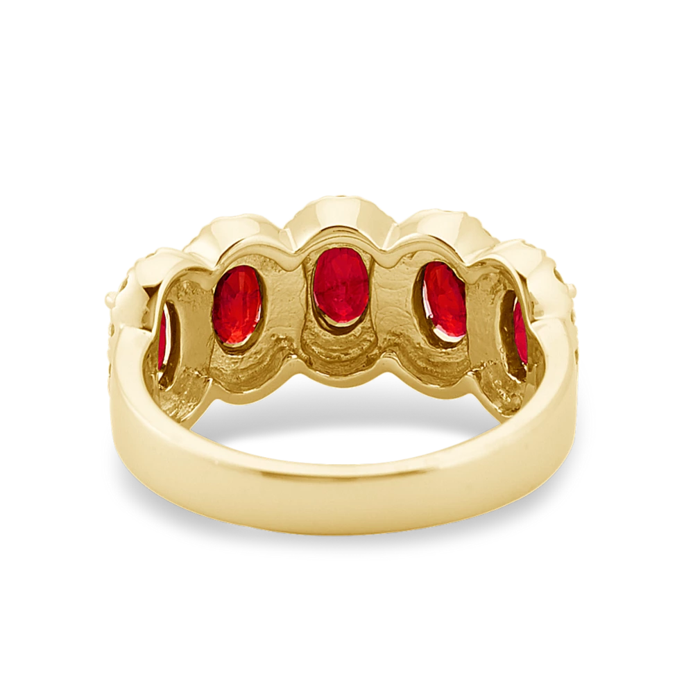 6.25ct Five -stone Halo Oval Cut Ruby Sapphire Eternity Ring