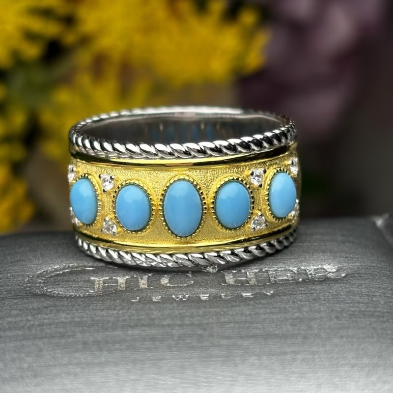 Original Design - Oval Cut Turquoise Wedding Band