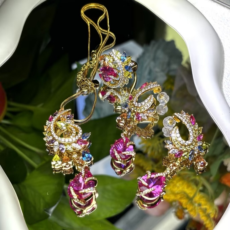 Rainbow Gemstone 3-Piece Jewelry Set (Necklace, Ring, Earrings)