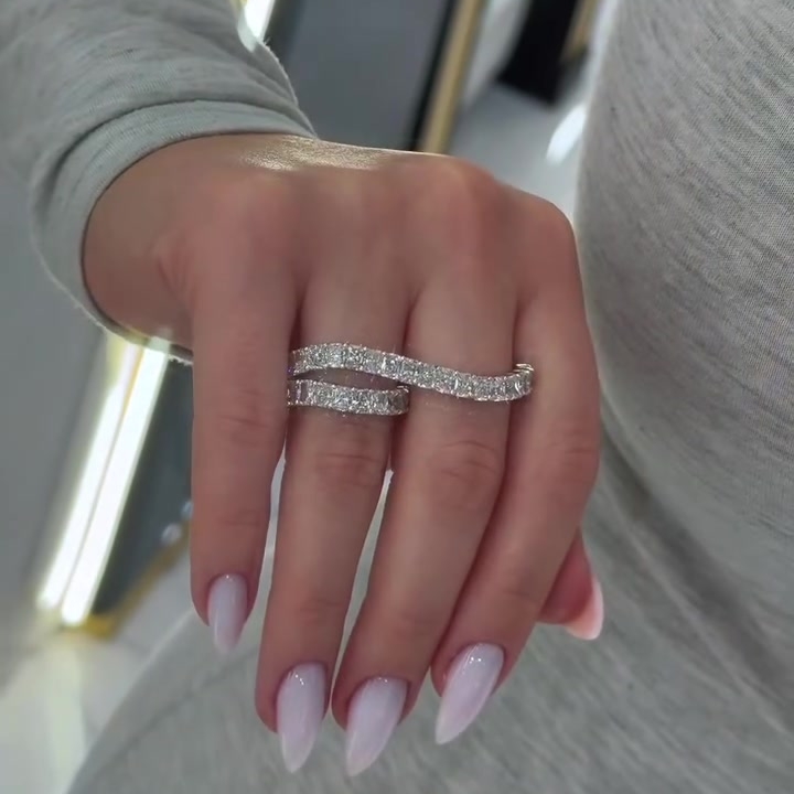 8ctw Emerald Cut White Sapphire Double Wave Stacking Wedding Band