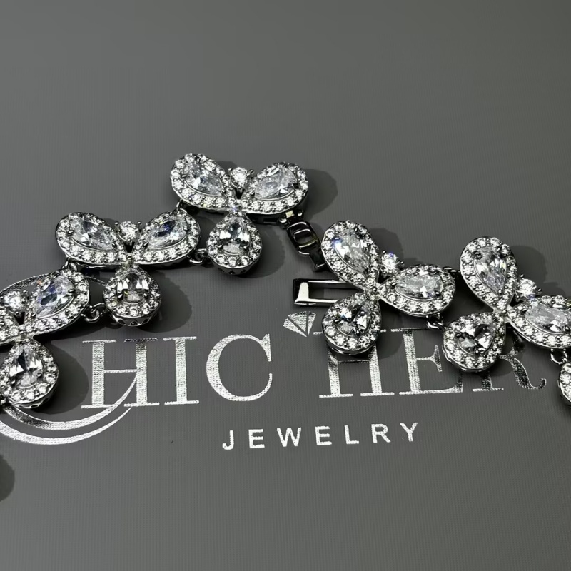 Floral Cluster White Sapphire & Multi-Color Sapphire Pear Cut Statement Choker