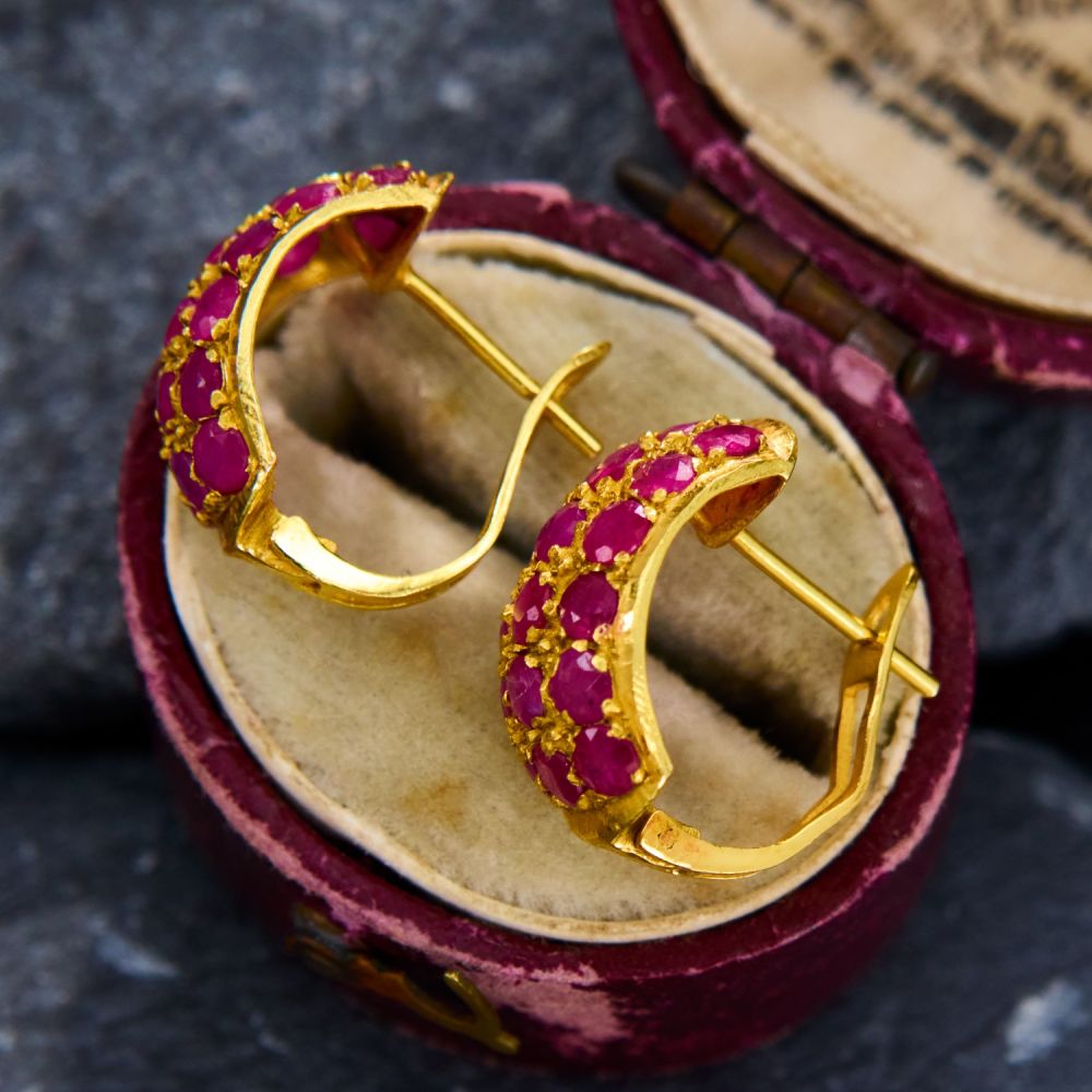 Pavé Setting Round Cut Ruby Sapphire Drop Earrings