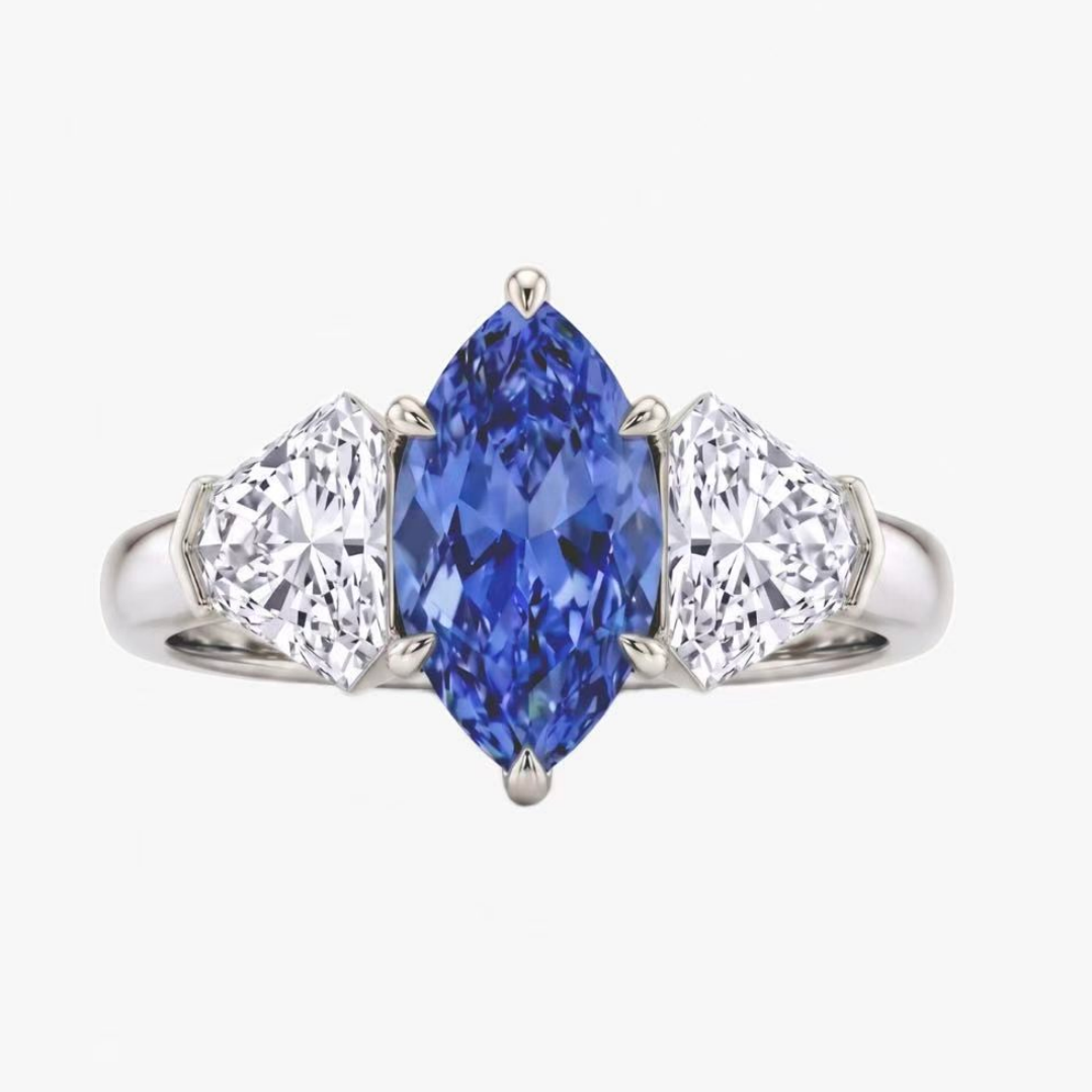 Original Design - 2ct Marquise Cut Blue Sapphire Engagement Ring (2 Color Options)