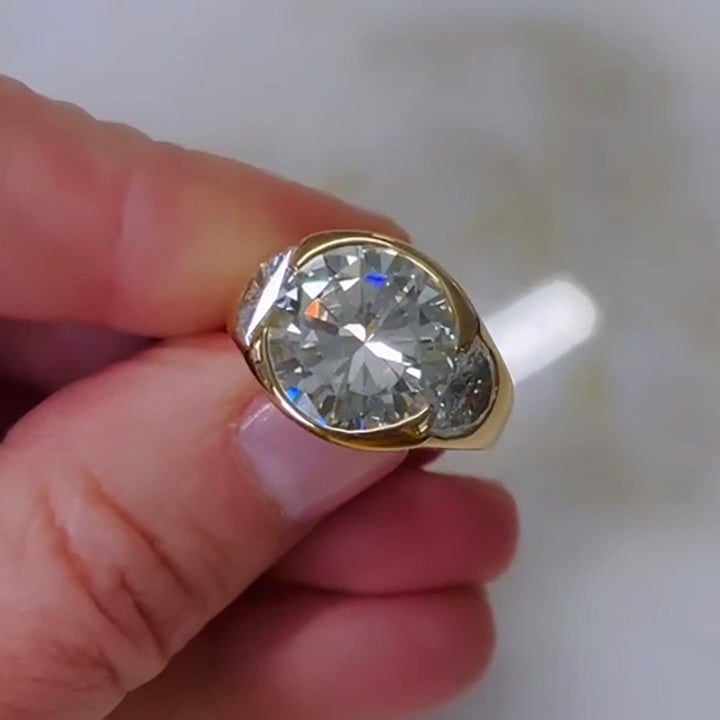 4ct Round Cut Gold Three Stone Engagement Ring