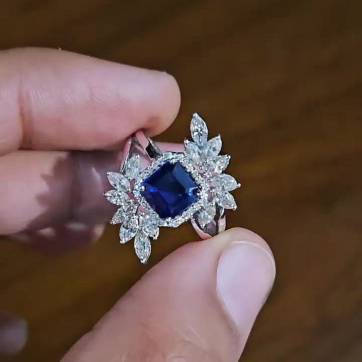 4ct Asscher Cut Blue Sapphire Engagement Ring