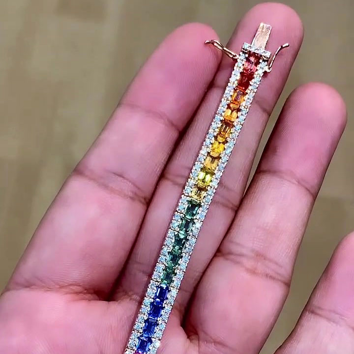 Emerald Cut Rainbow Sapphire Bracelet