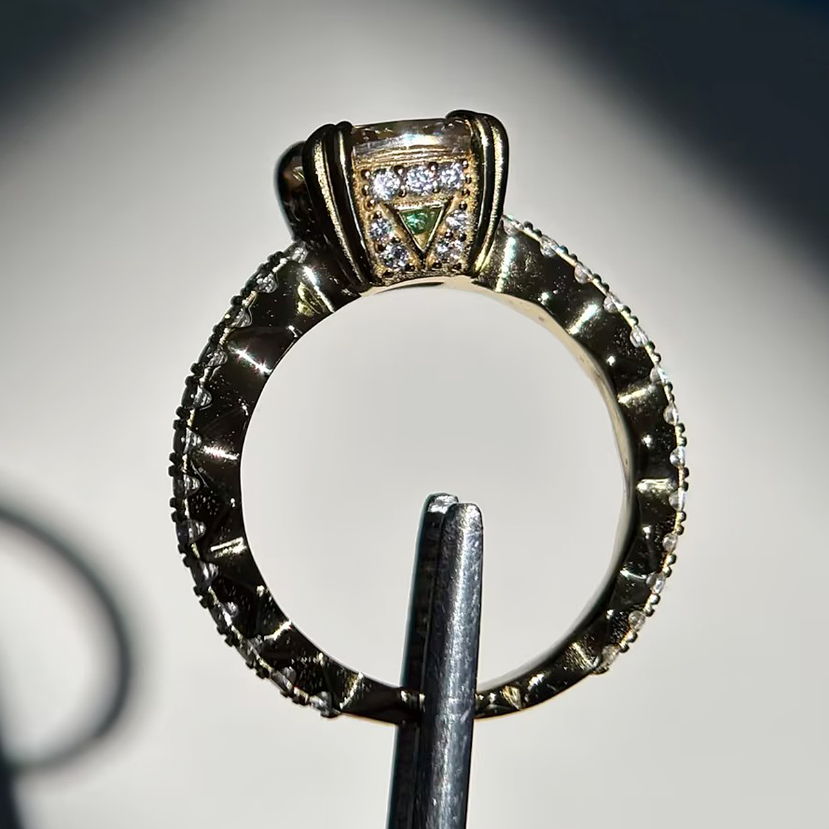 3ct Cushion Cut White & Emerald Sapphire Panther Claw Statement Ring