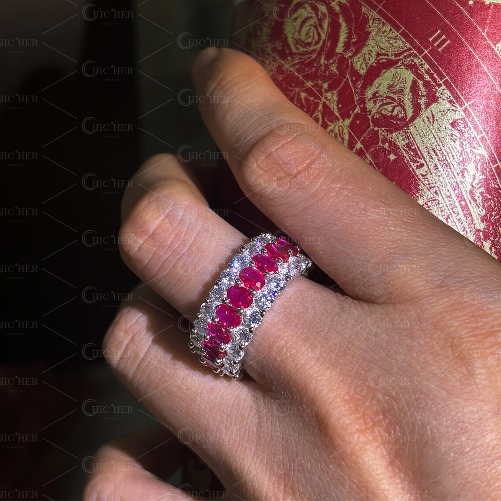 7.95ct Oval Cut Ruby Sapphire Eternity Ring