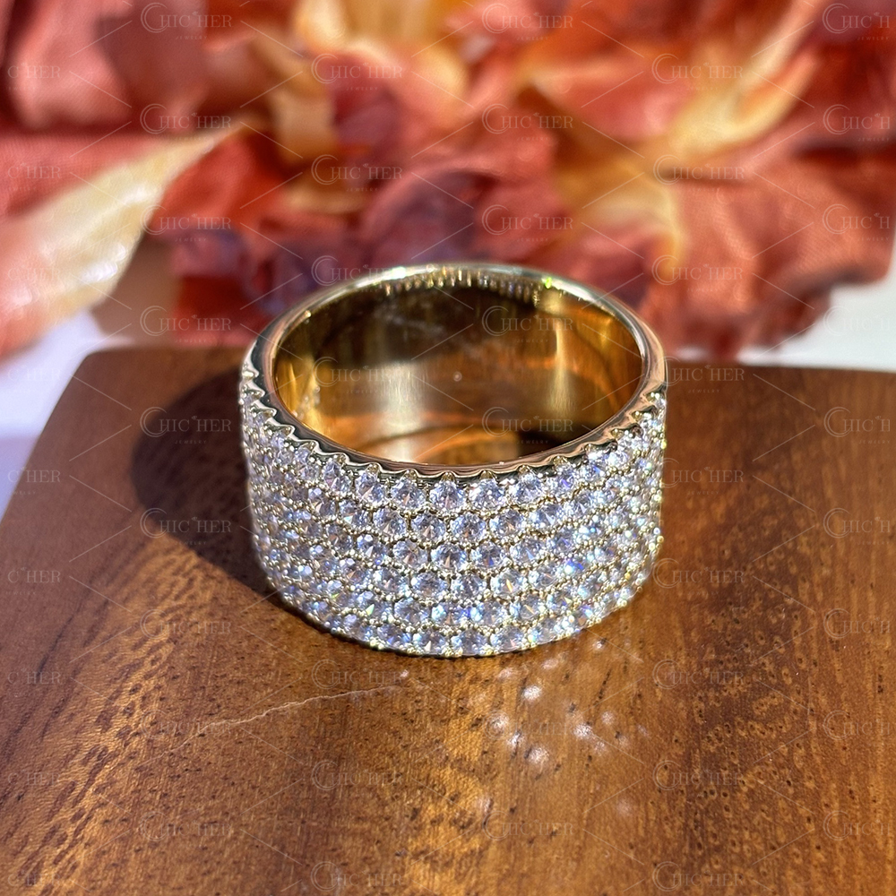 Pave Setting 3.8ct Round Cut White Sapphire Wedding Band For Men