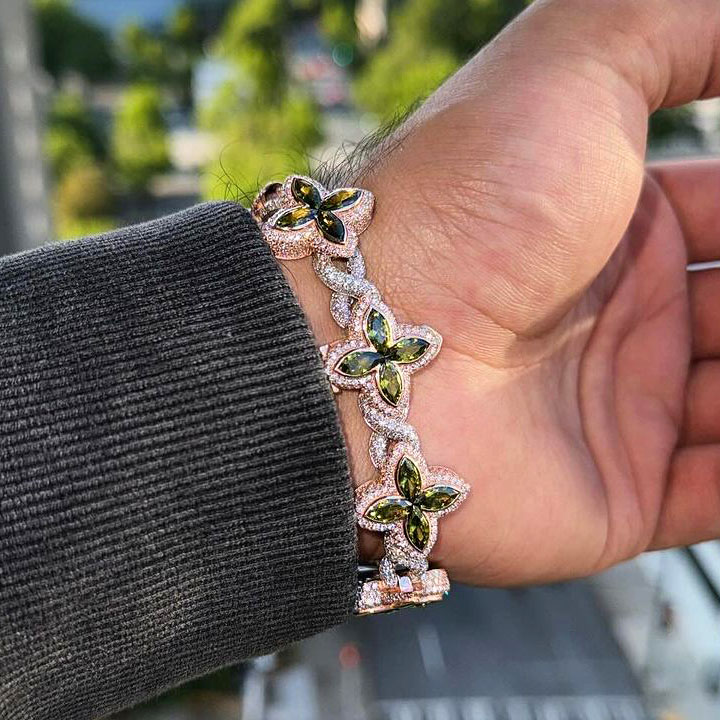 Marquise Cut Emerald Sapphire Chain Bracelet for Men