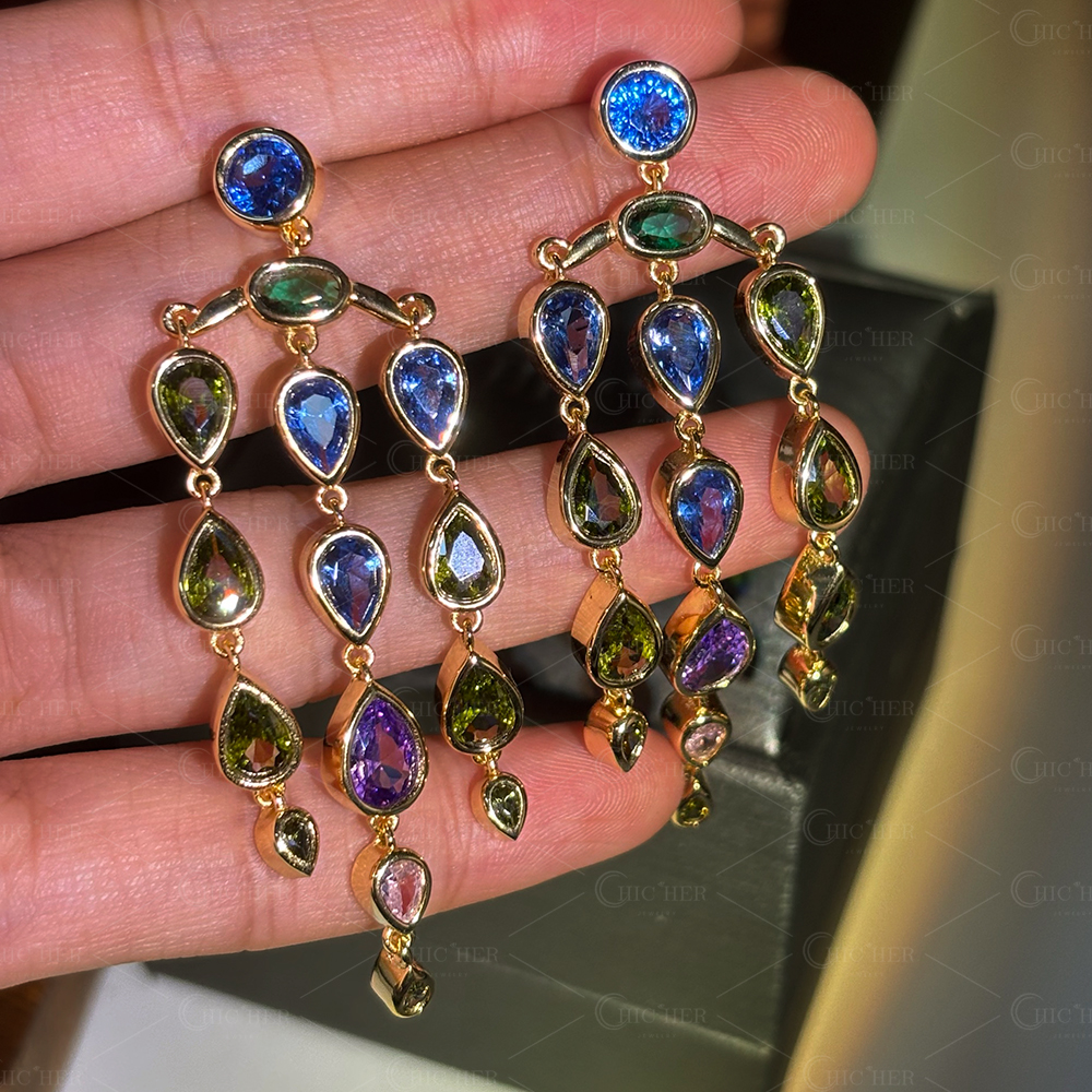 Lios Tassel Design Multi Color Gemstone Drop Earrings