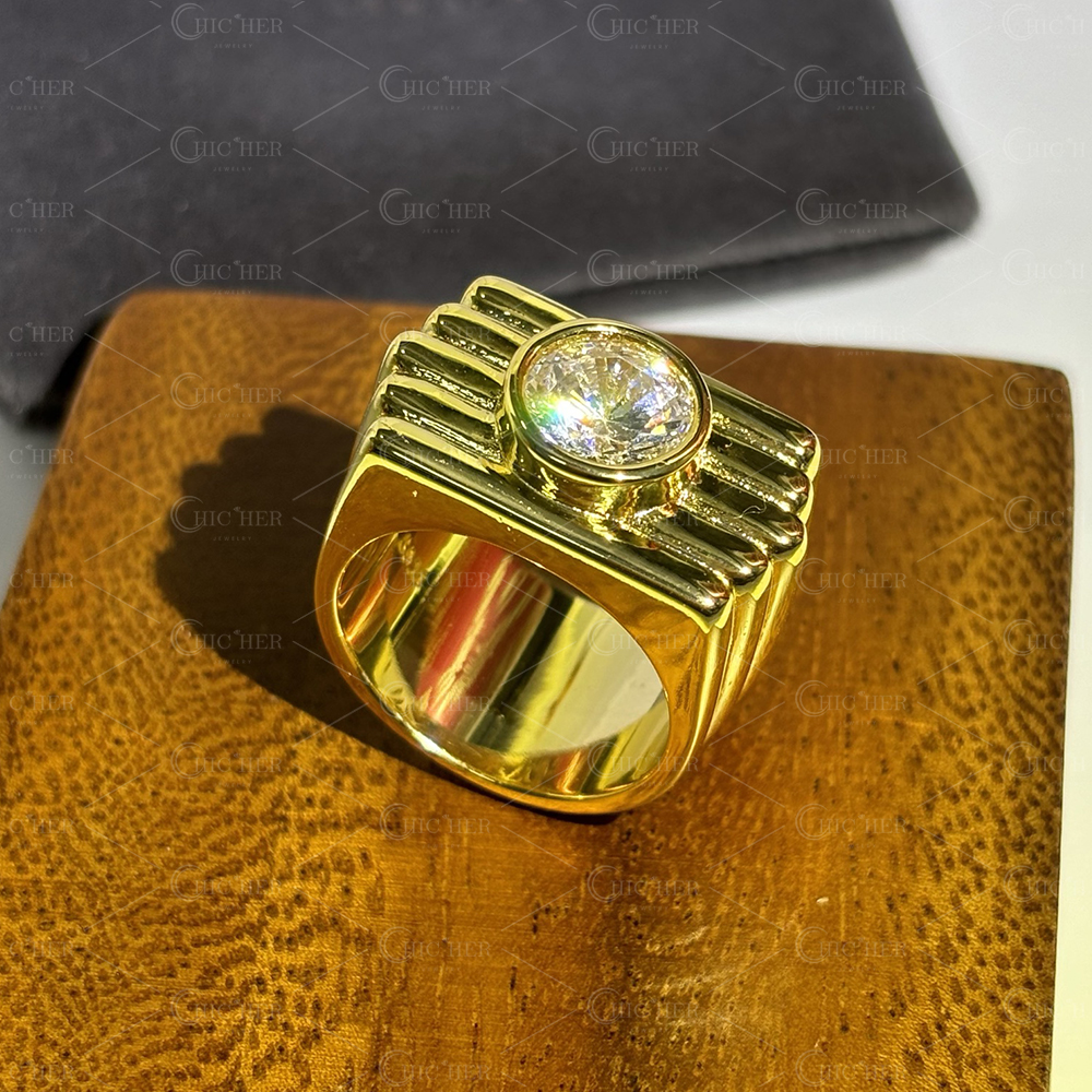 Vintage 3ct Round Cut White Sapphire Bezel Setting Ring