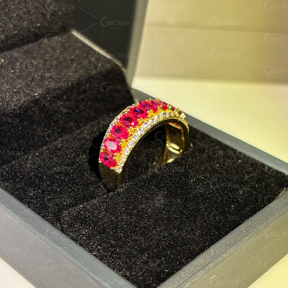 5ct Oval Cut Ruby Sapphire Half Eternity Ring