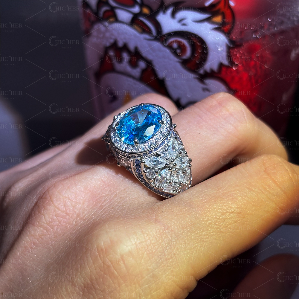 4ct Oval Cut Aquamarine Sapphire Engagement Ring