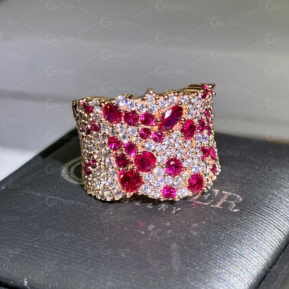 6.65ct Round&Oval Cut Ruby Sapphire&Diamond Cocktail Ring