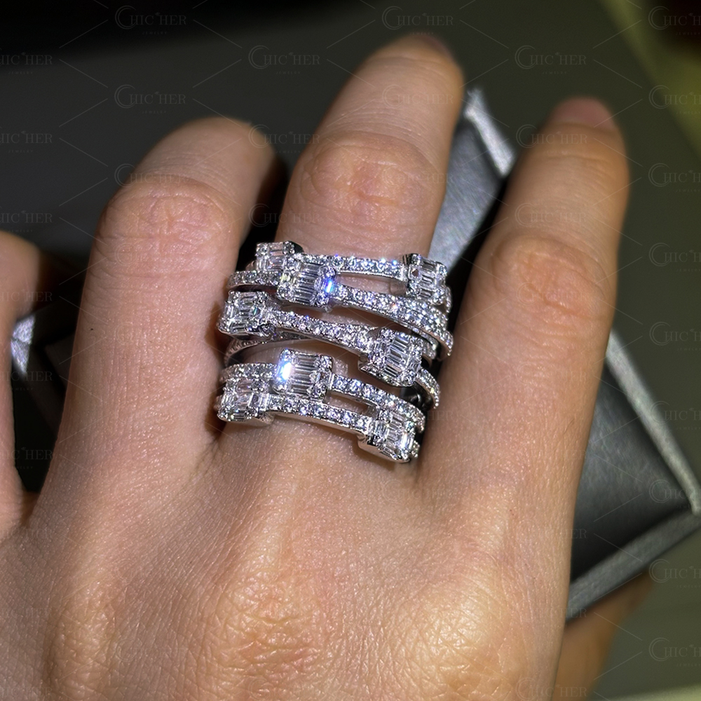 Fahion 2.25ct Multi-row White Sapphire Wedding Band