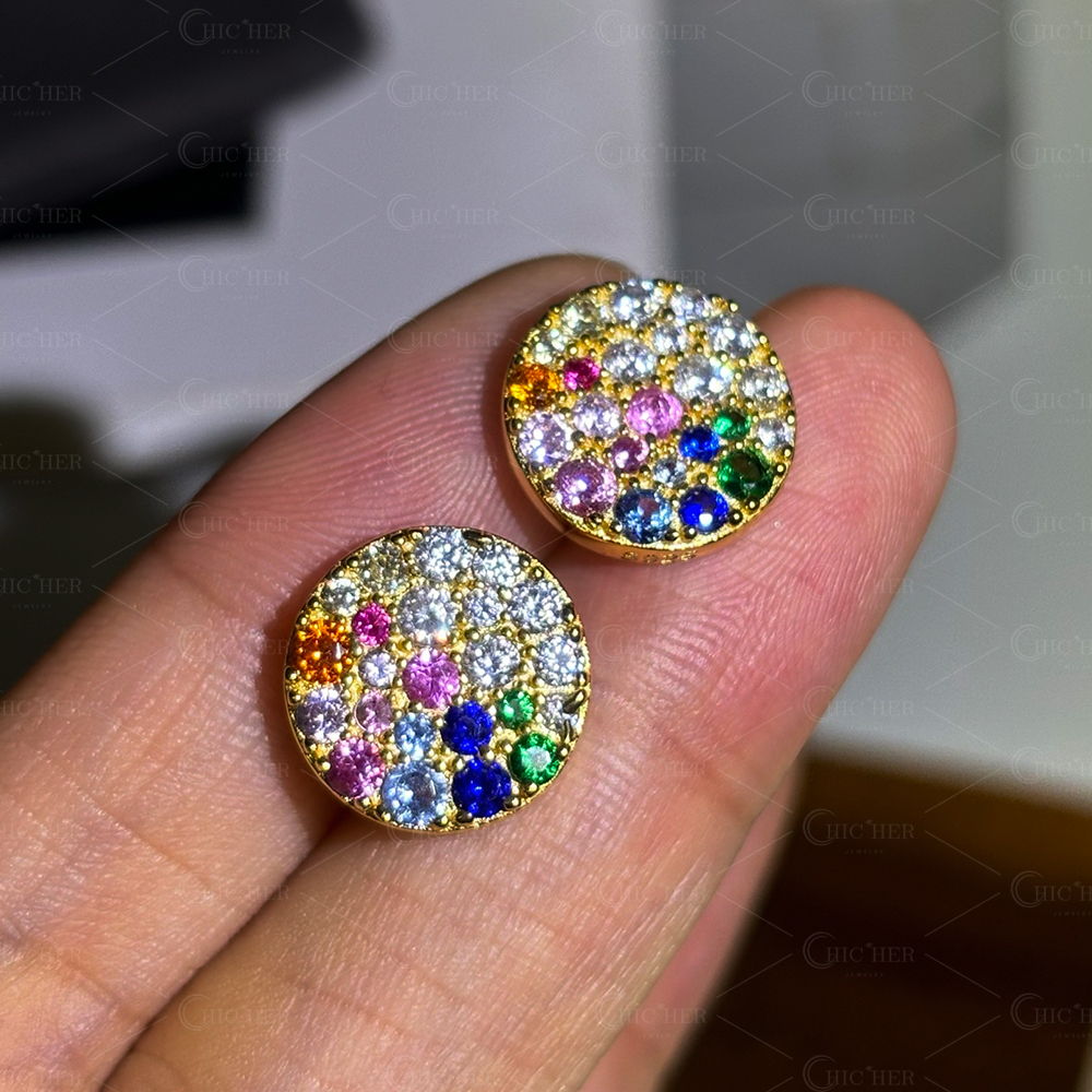 Scattered Rainbow Sapphire Stud Earrings