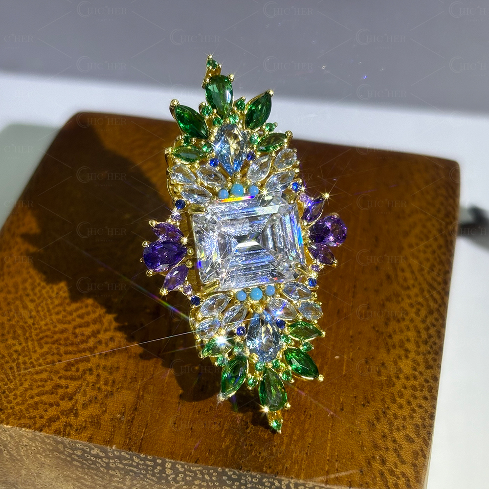 Magnificent 10ct Emerald Cut White Sapphire Cocktail Ring