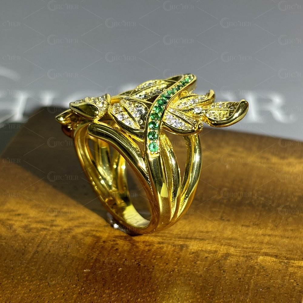 Branch Design 2.3ct Emerald&White Sapphire Cocktail Ring