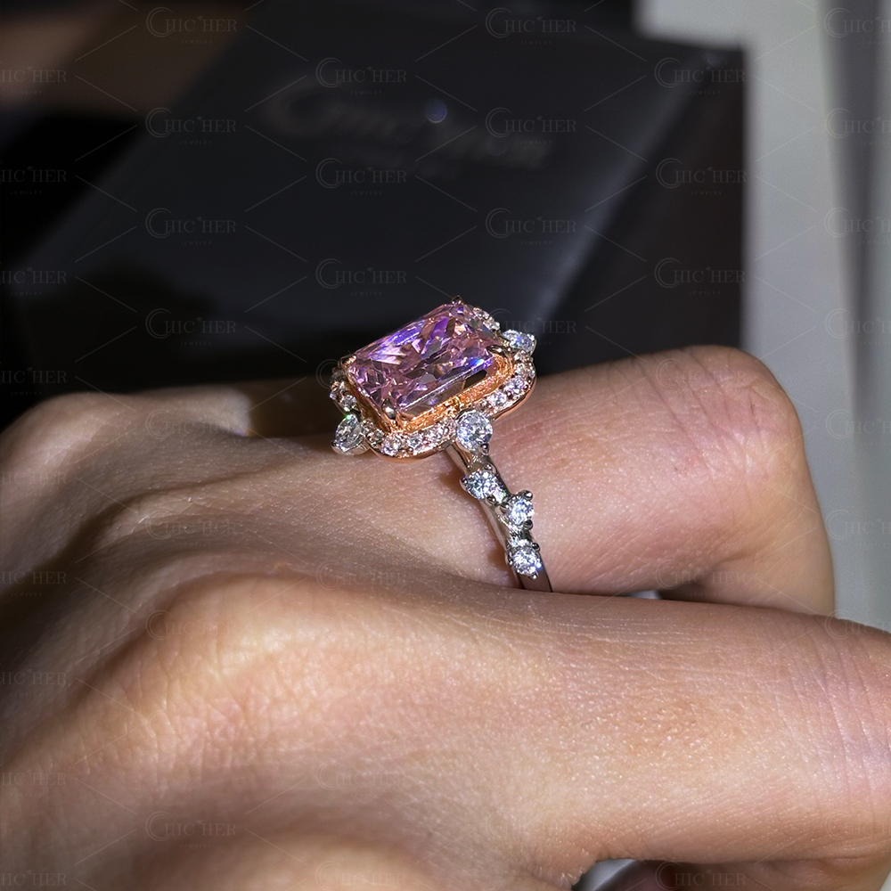 Halo 6ct Radiant Cut Pink Sapphire Engagement Ring