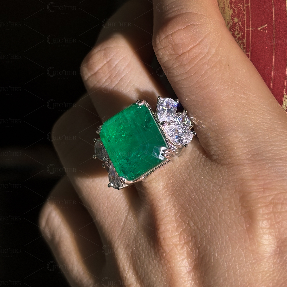 10ct Emerald Cut Emerald Sapphire Engagement Ring