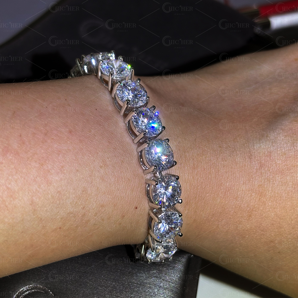 8MM Round Cut White Sapphire Men's Bracelet