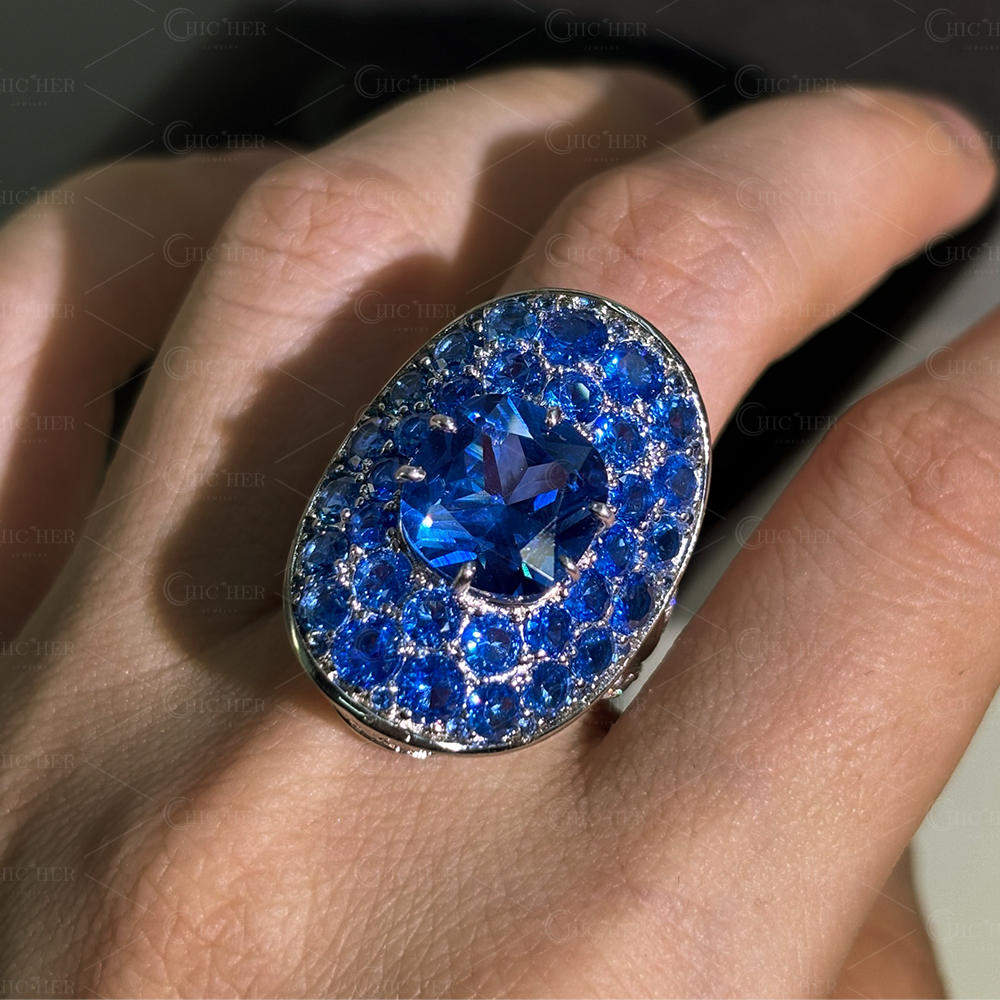 Micro Pave Setting 8ct Sapphire Cocktail Ring